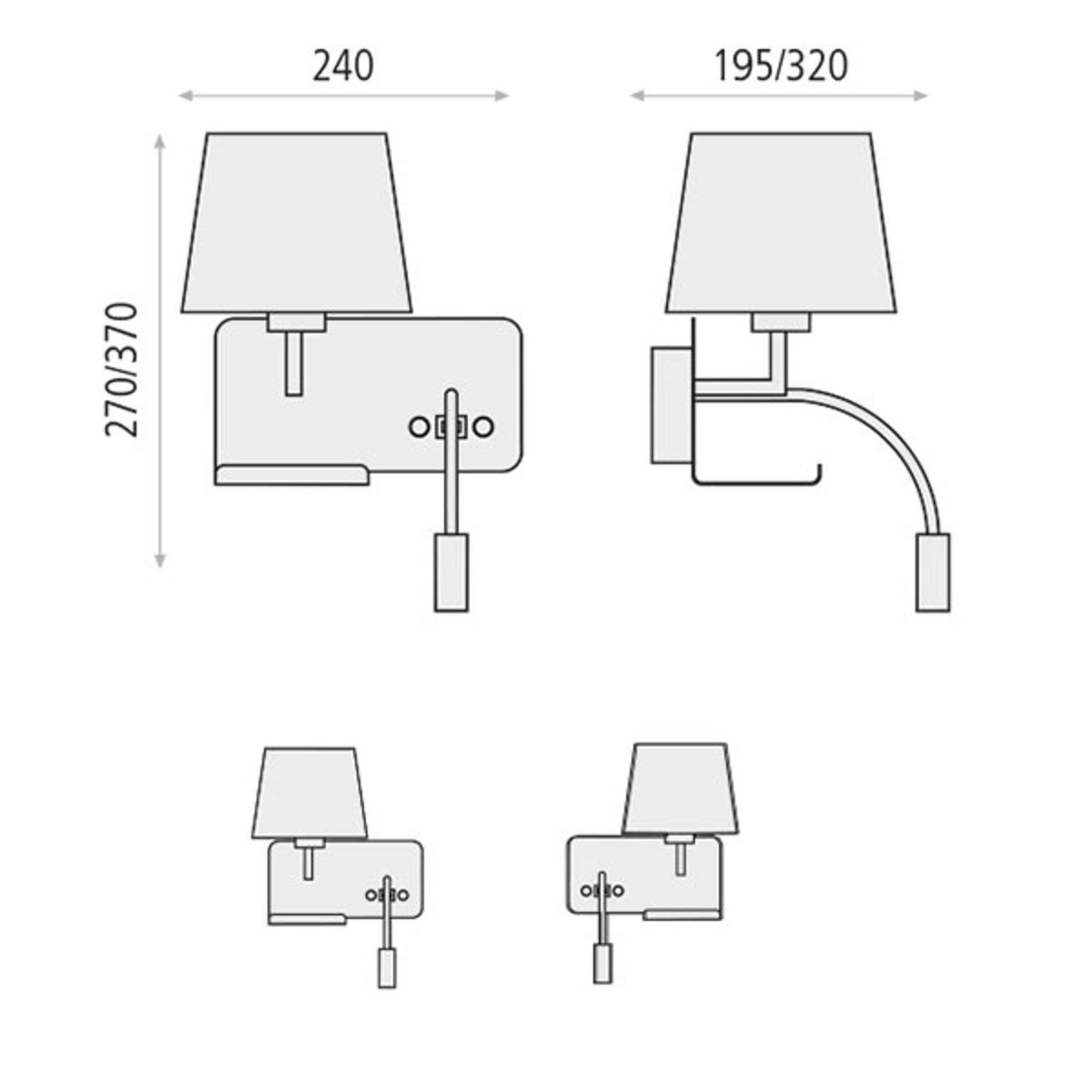 Vegglampe Hold høyre, inkl. lesearm og USB-port