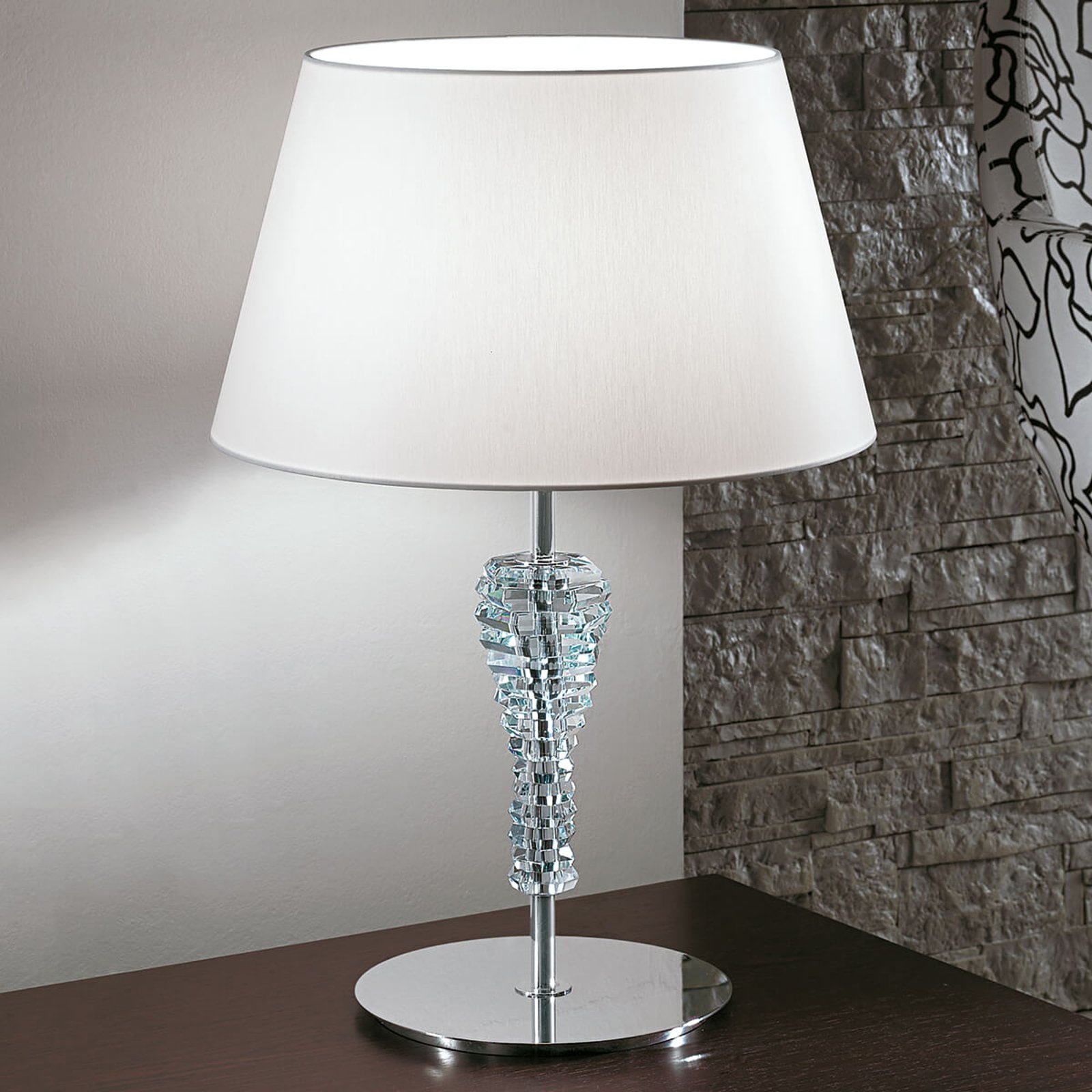 Crystal stor hvit bordlampe av tekstil