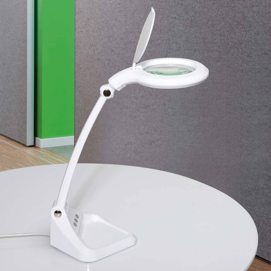 LED-lupelampe MAULiris, dimbar, hvit