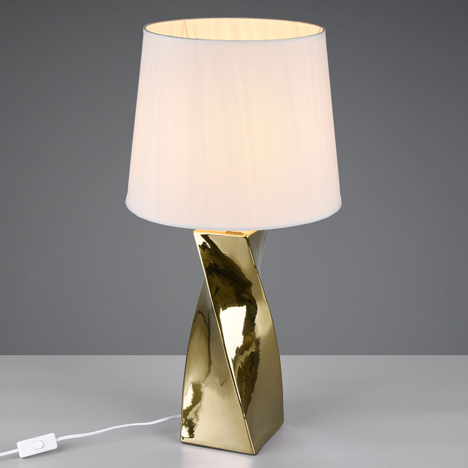 Bordlampe Abeba, Ø 34 cm, hvit-gull