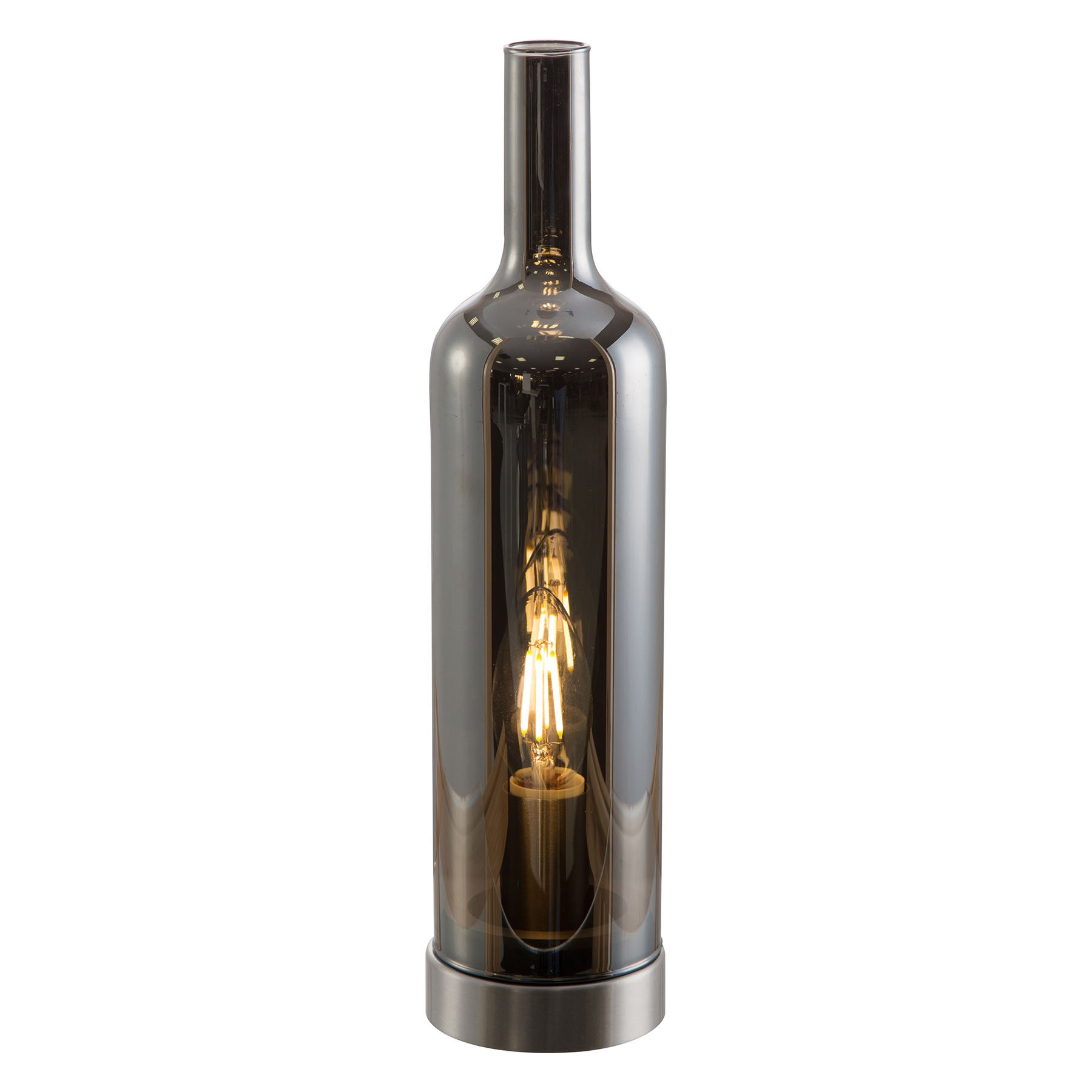 Glass-bordlampe Bottle, røykgrå