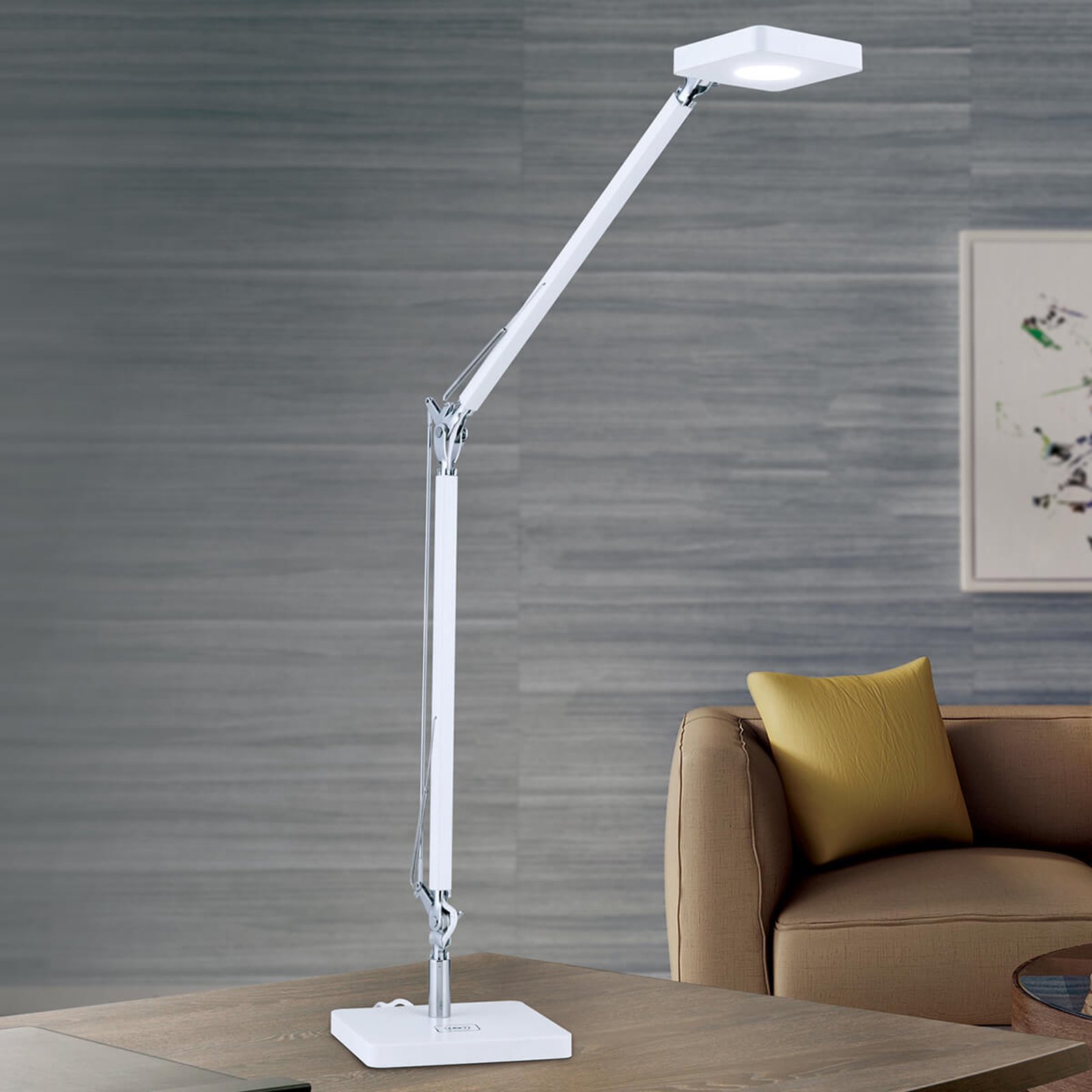 Hvit LED-skrivebordslampe Dave med Qi