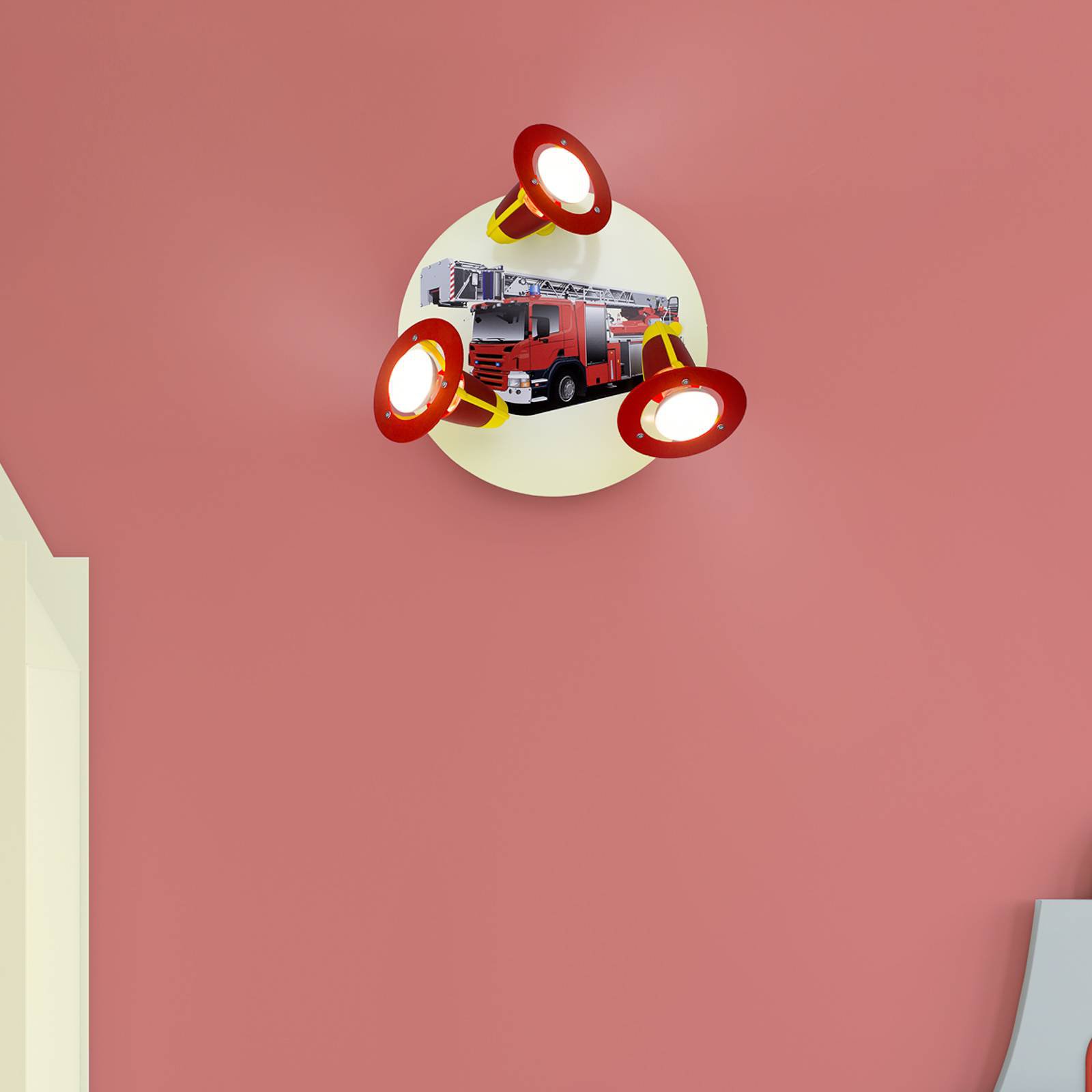 Taklampe Brannbil, rød og gul, 3 lyskilder