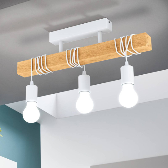 Taklampe Townshend av tre, 3 lyskilder hvit