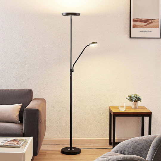 Lindby Sumani LED-gulvlampe, rund, svart