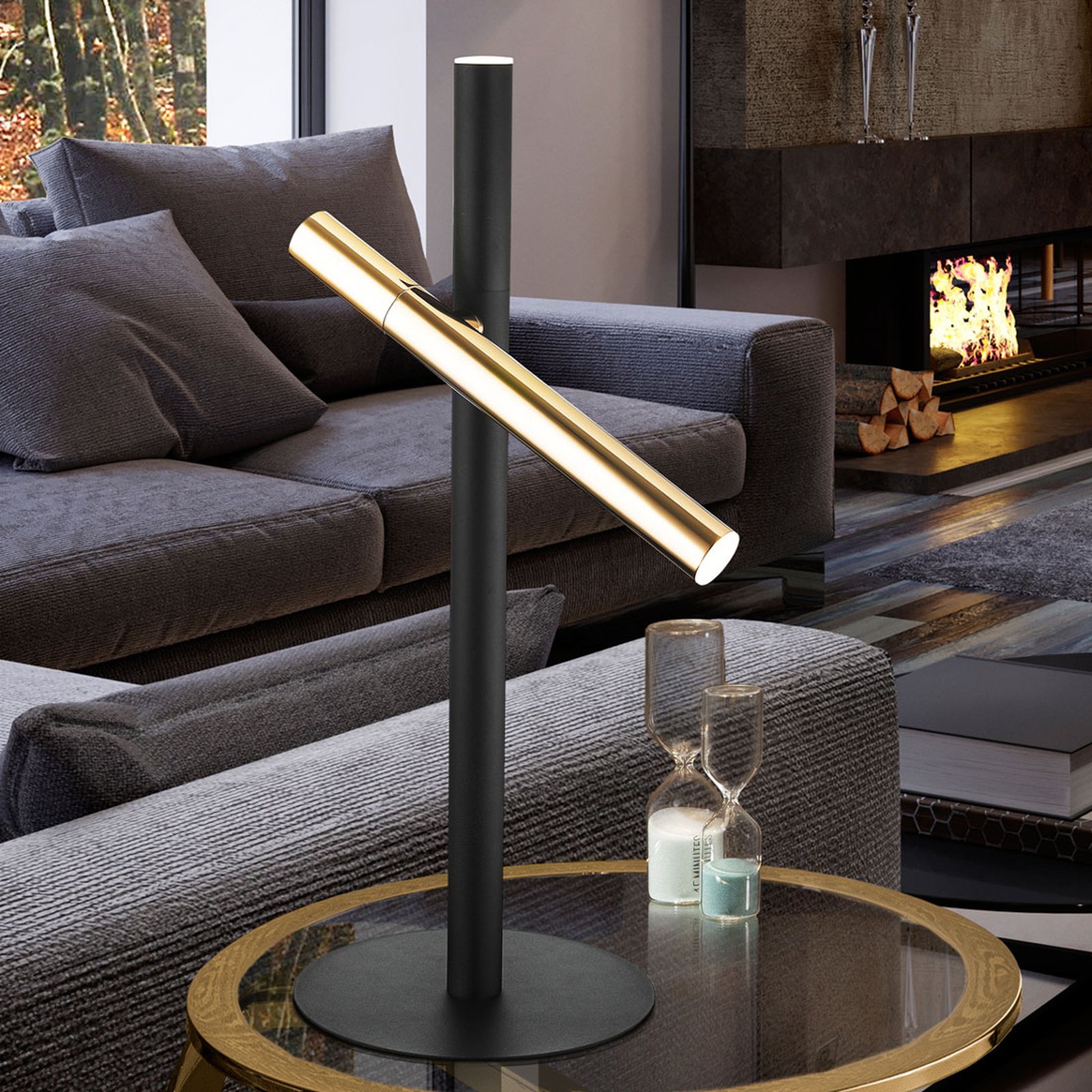 LED-bordlampe Varas, svart/gull, 2 lyskilder