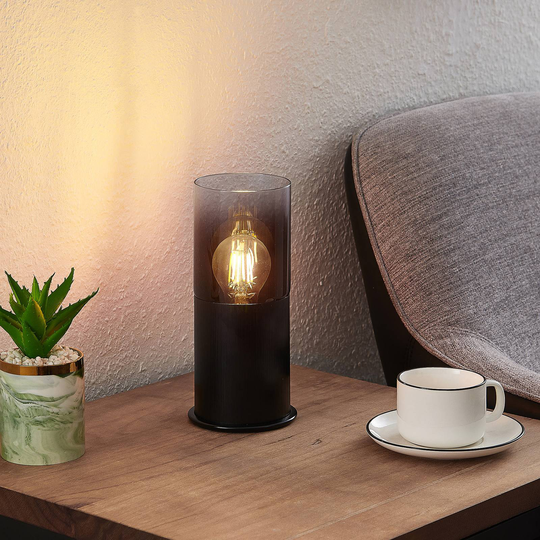 Lindby Berral bordlampe, røykglass, sylinder