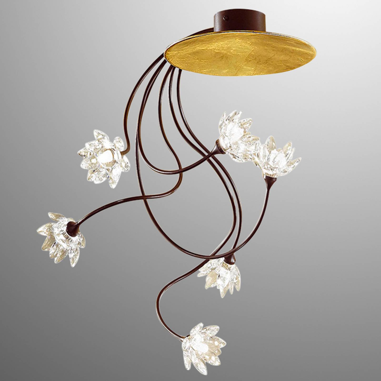 Klar, blomstret FIORELLA taklampe med seks lys