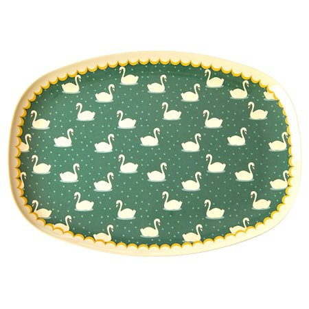 Melamine Rectangular Plate with Swan Print – Khaki