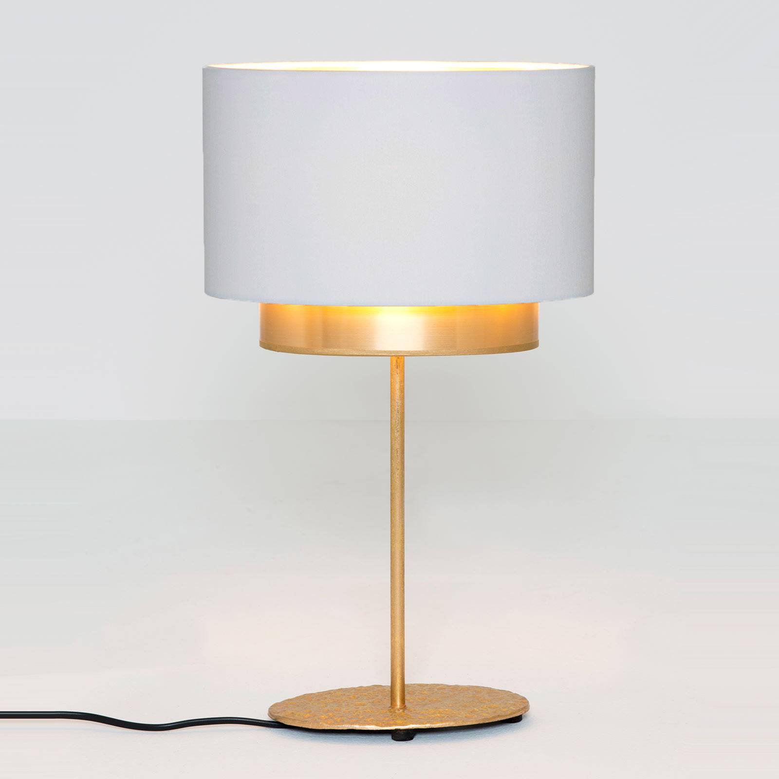Bordlampe Mattia, oval, dobbel, hvit/gull