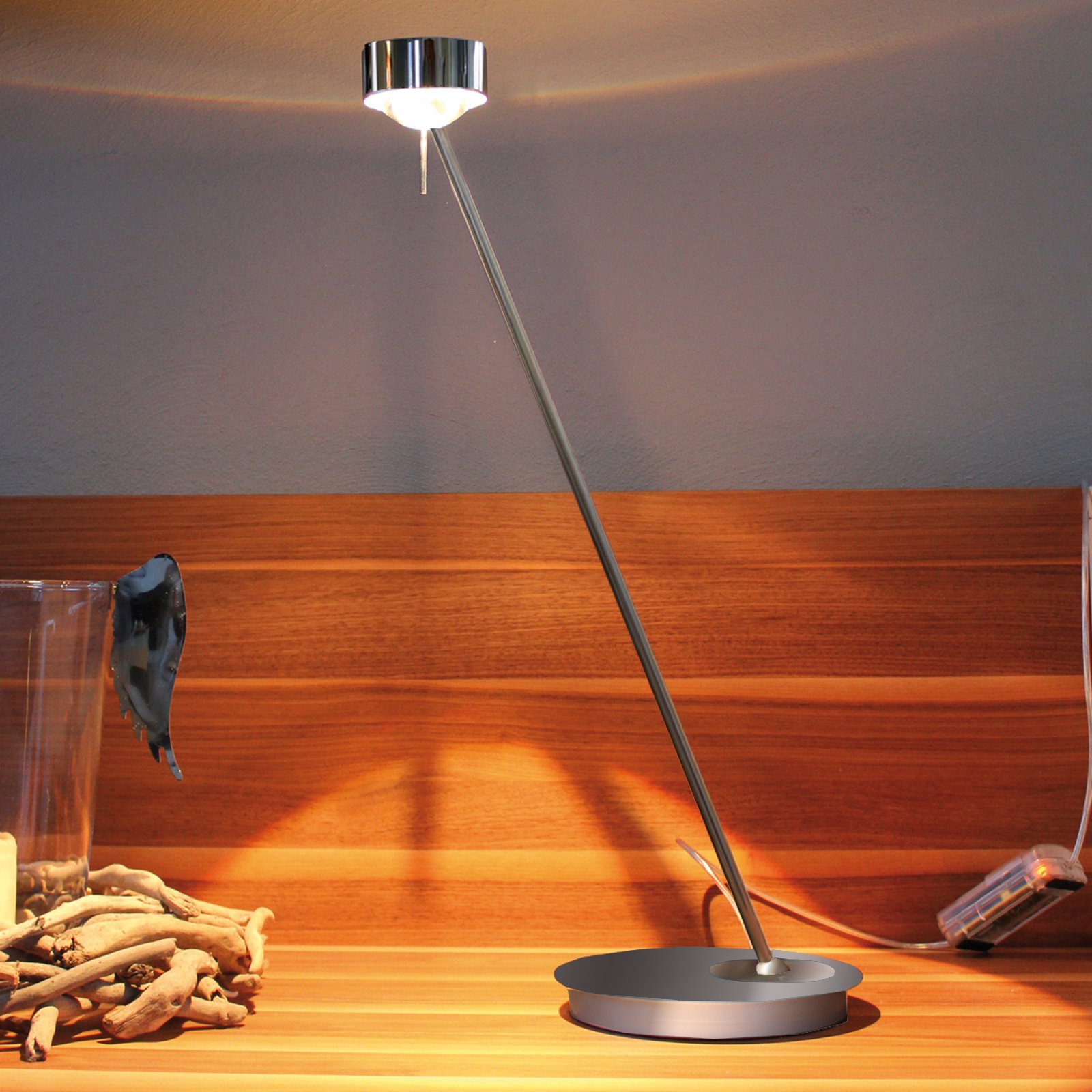 Dimbar bordlampe PUK TABLE; krom
