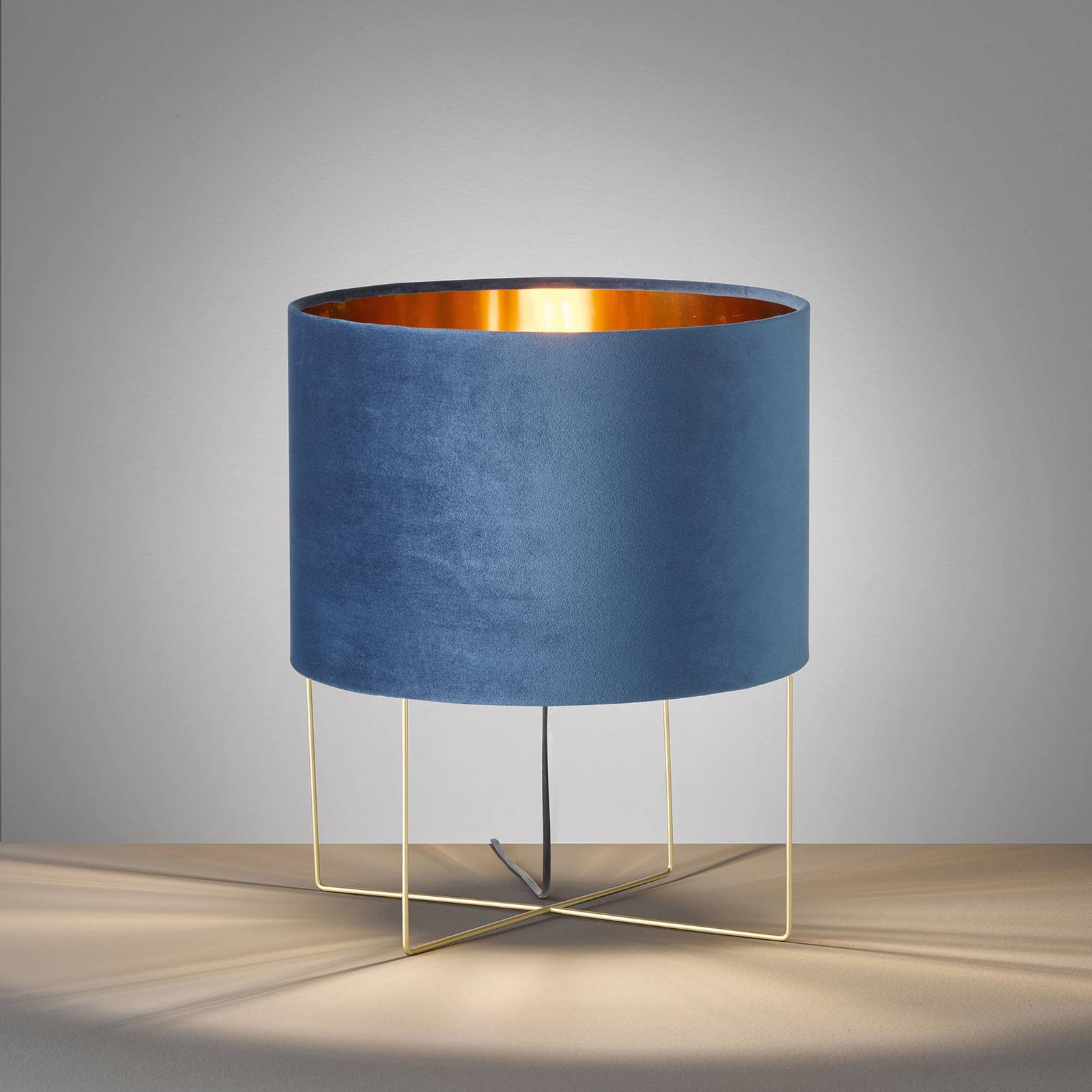 Bordlampe Aura, fløyelsskjerm, høyde 43 cm, blå