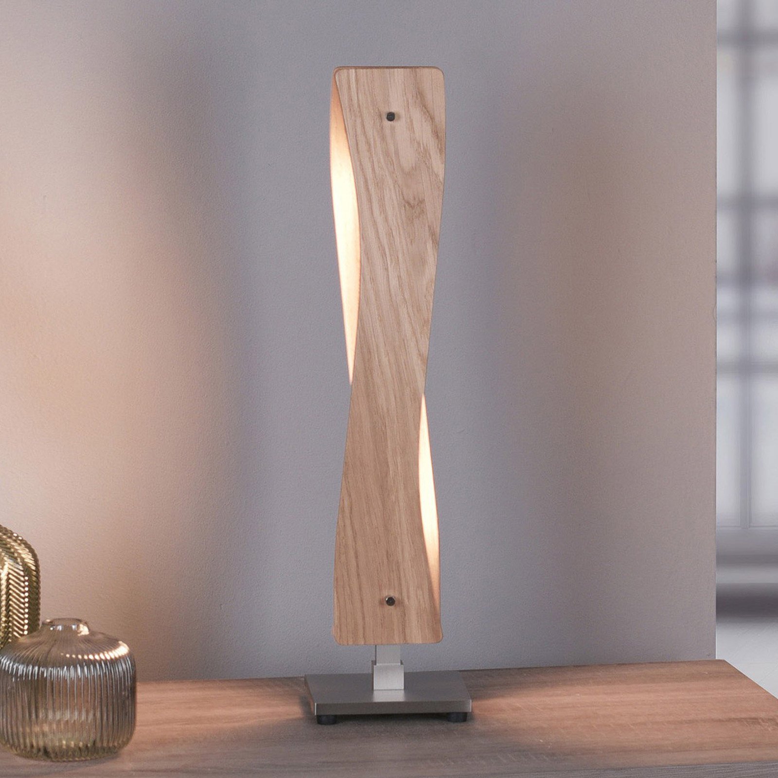 Lucande Lian LED-bordlampe, eiketre