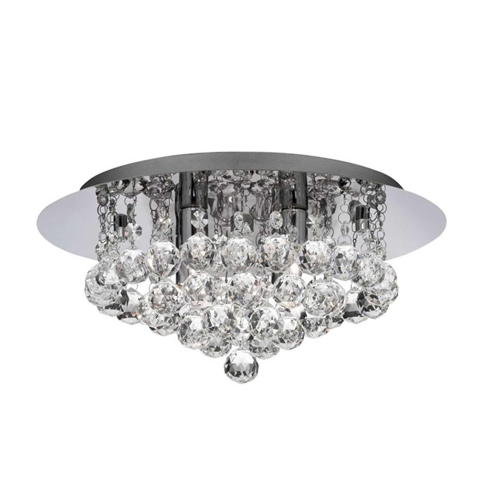 Taklampe Hanna krom med krystallkuller, 35 cm