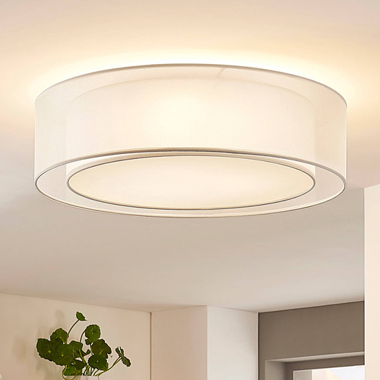 Stoff-taklampe Amon, dimbar, hvit