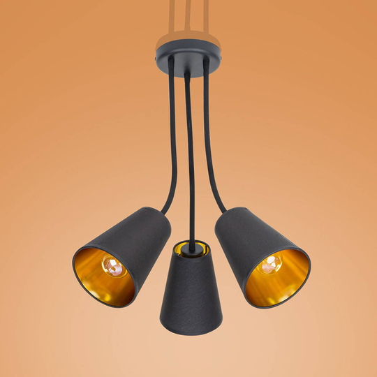 Wire taklampe, 3 lyskilder, svart/gull