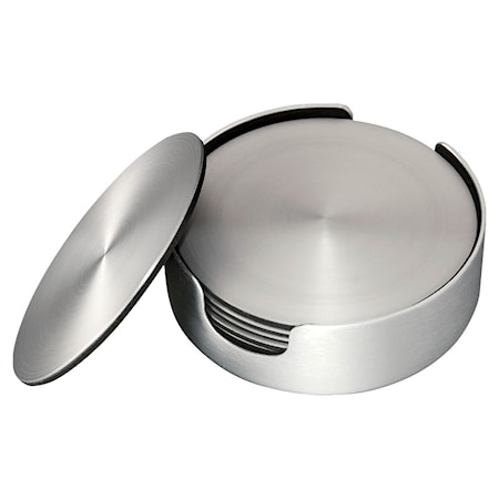 Glassunderlag 6 pakning børstet aluminium diameter 9,2 cm