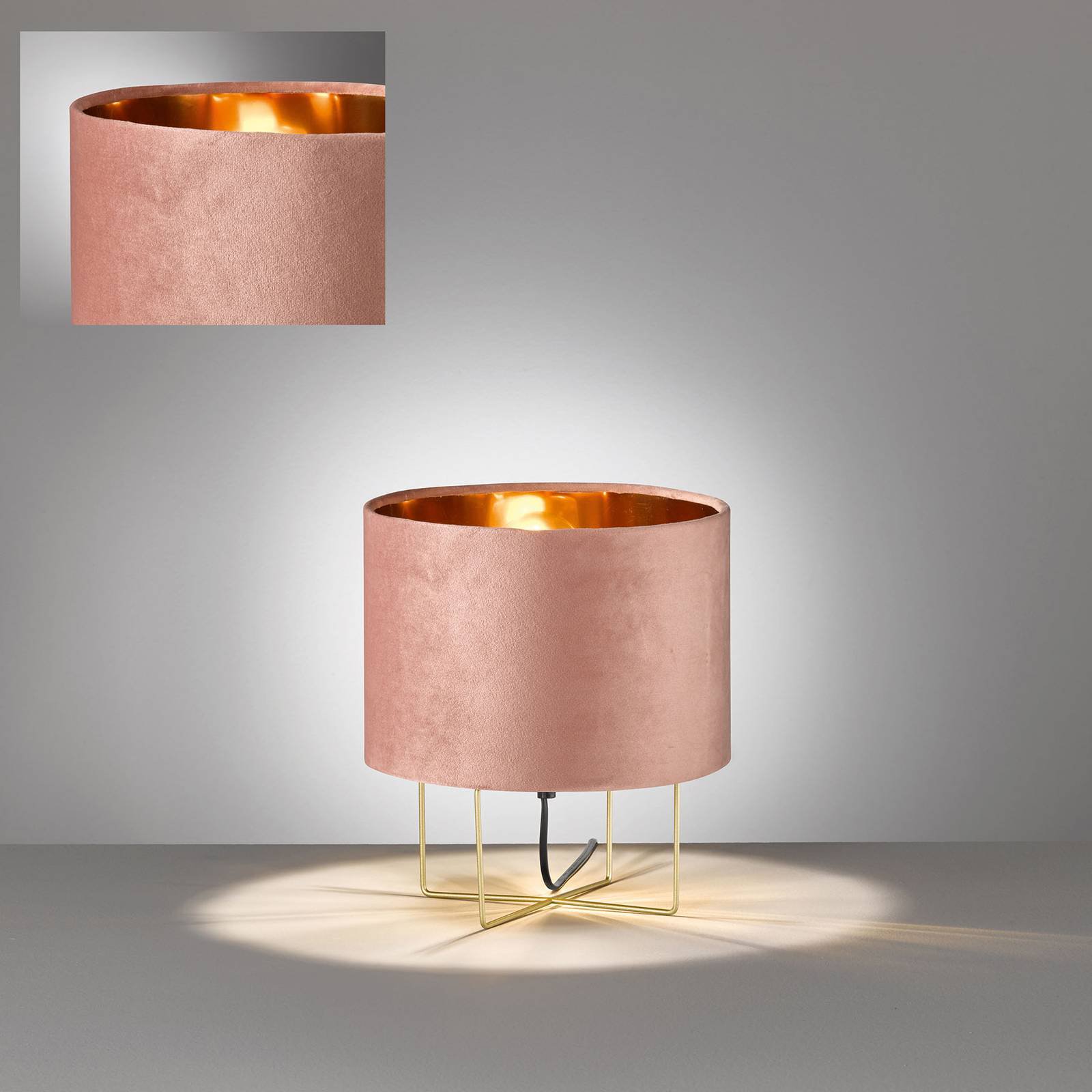 Bordlampe Aura, fløyelsskjerm, høyde 32 cm, rosa