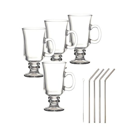 Iona Irish coffee sett 8 deler – 4 glass + 4 sugerør i rustfritt rommer 2 dl