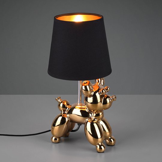 Bordlampe Bello med hundefigur, svart/gull