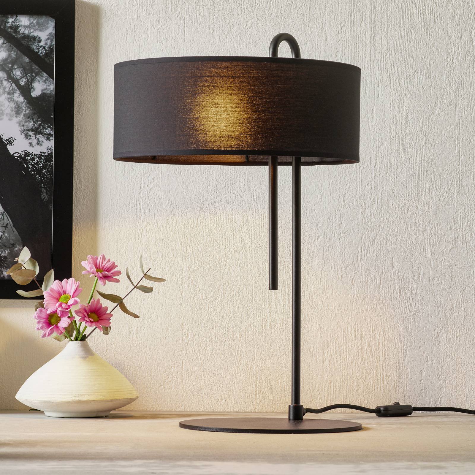 Tekstil-bordlampe Clip, svart, høyde 53 cm