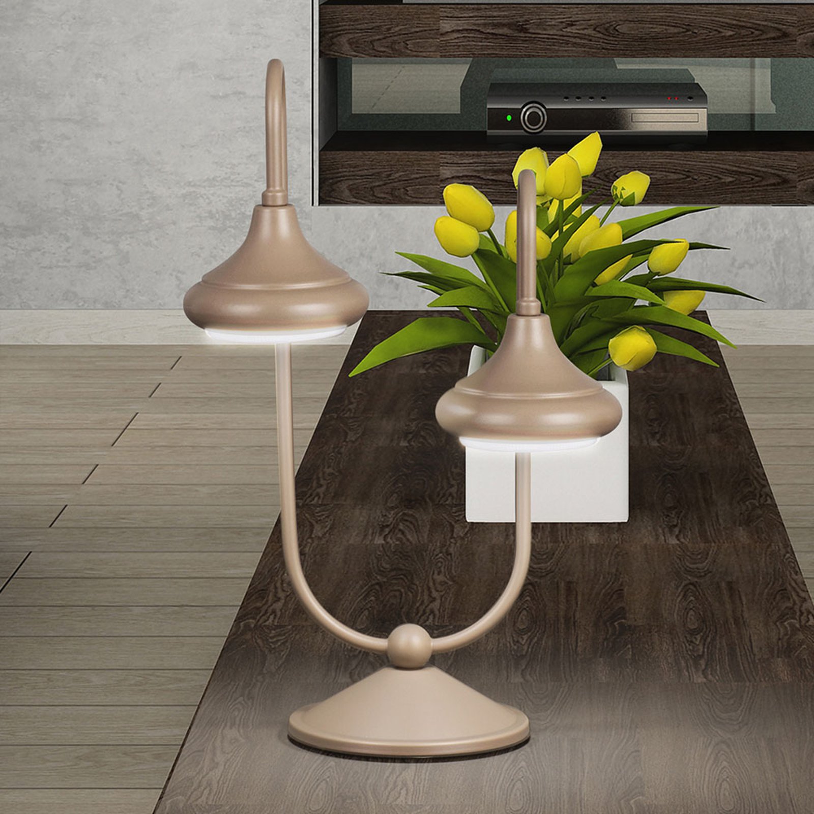 1680/2L bordlampe med 2 lyskilder, havana beige