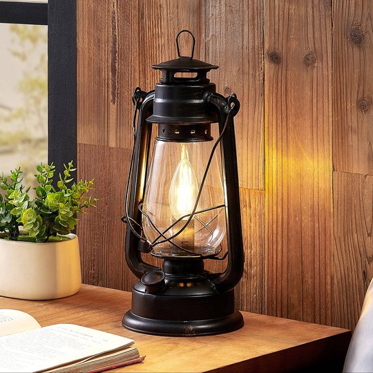 Lindby Raisa bordlampe, lykt, rustfarget