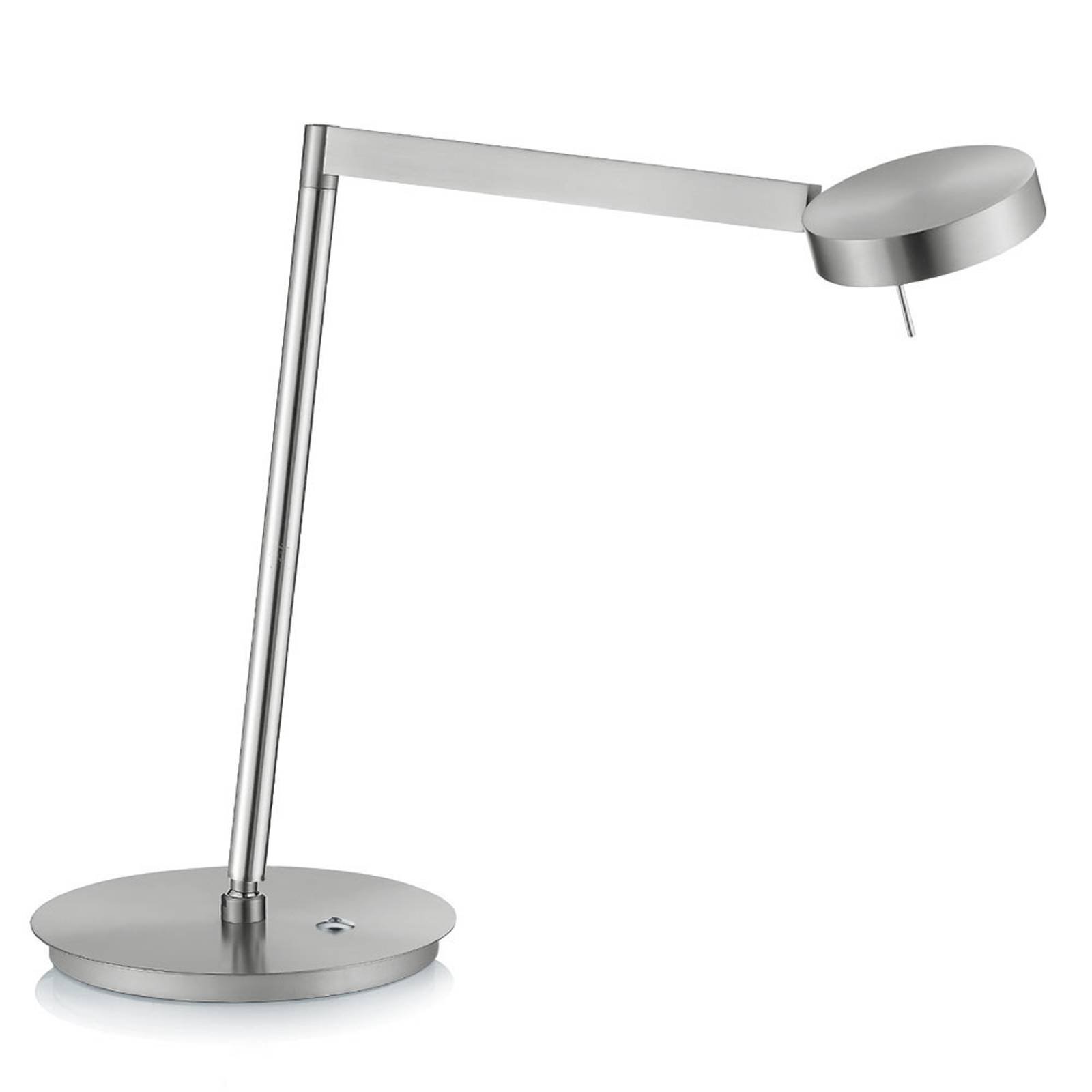 LED-bordlampe Reading, nikkel, med knapp-dimmer