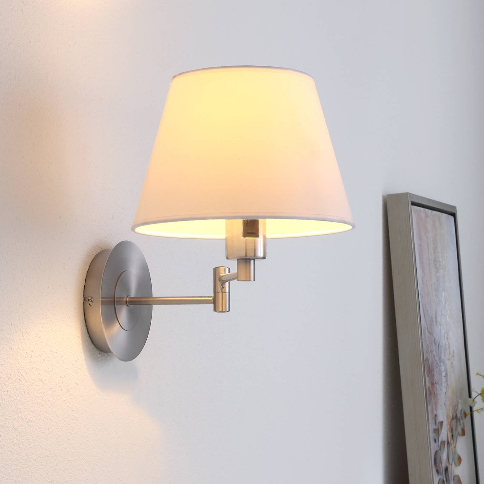 Uttrekkbar stoffvegglampe Pola, matt nikkel