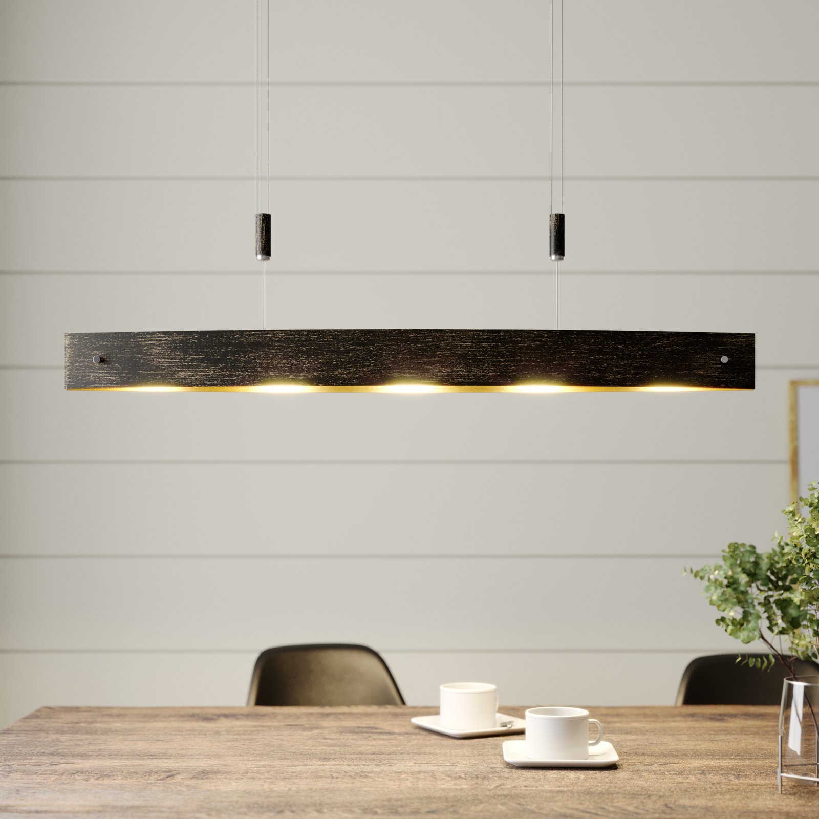 Svart LED-hengelampe Lio med gulldekor