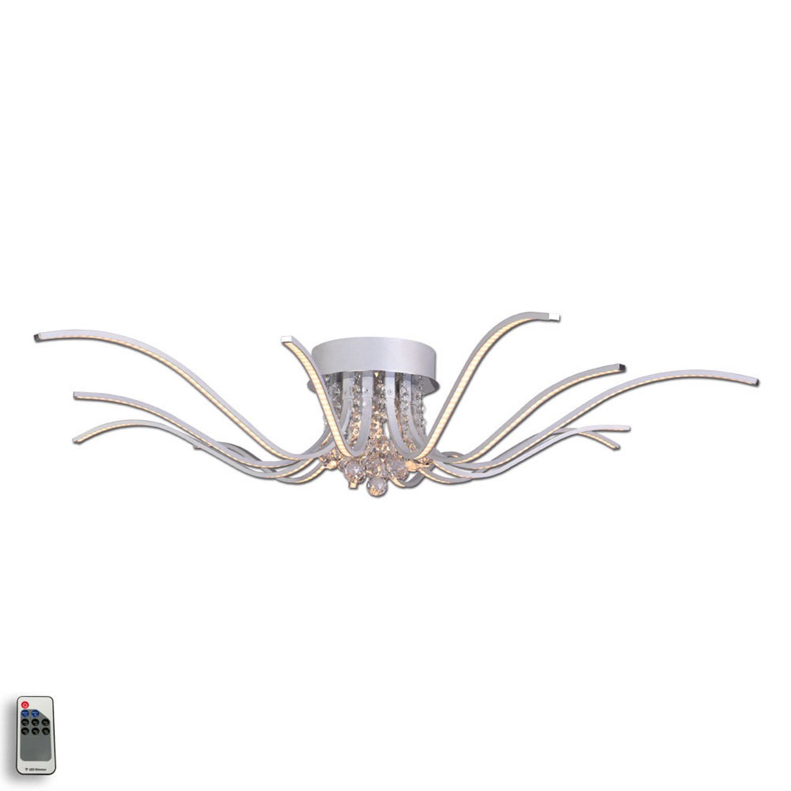Lumenos LED-taklampe med krystaller, alu