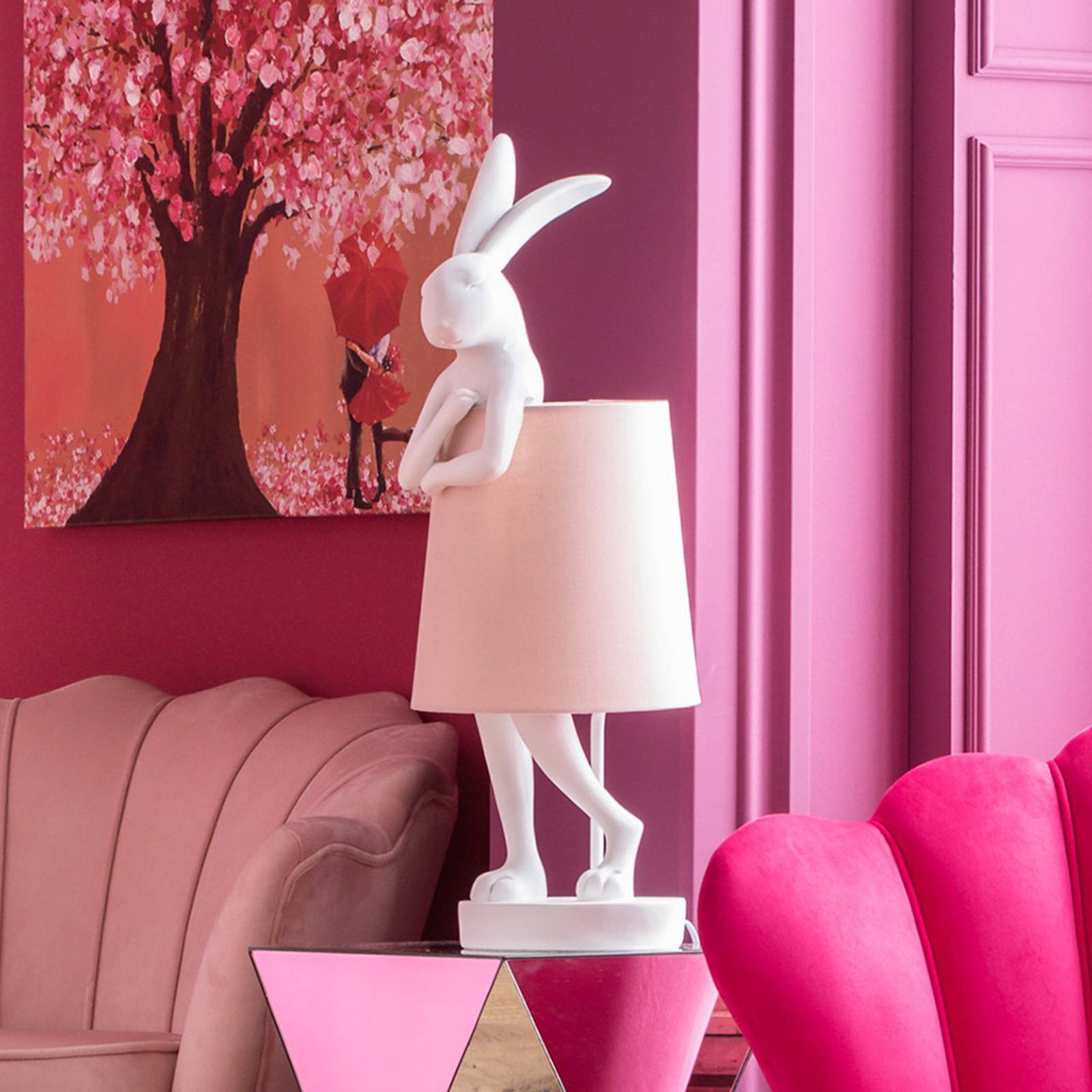 KARE Animal Rabbit bordlampe hvit/rosa