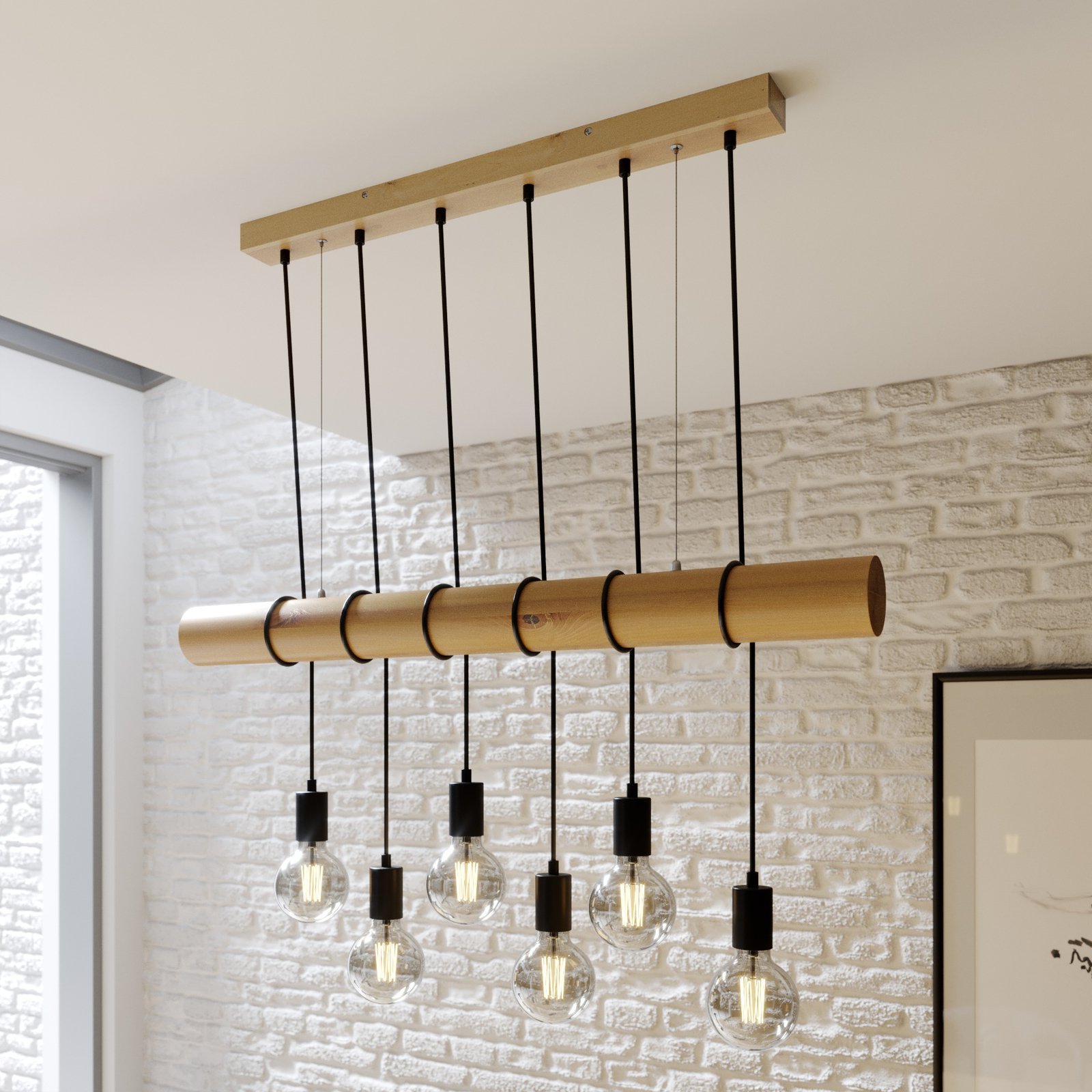 Trependellampe Eviton, 6 lyskilder natur