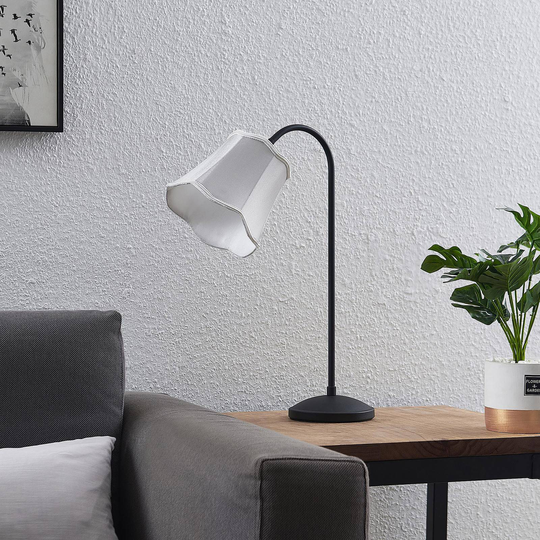 Lucande Binta bordlampe av tøy, vintage, sølvgrå