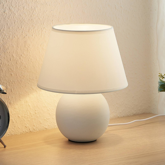 Lindby Calliota tekstil-bordlampe, rund, hvit