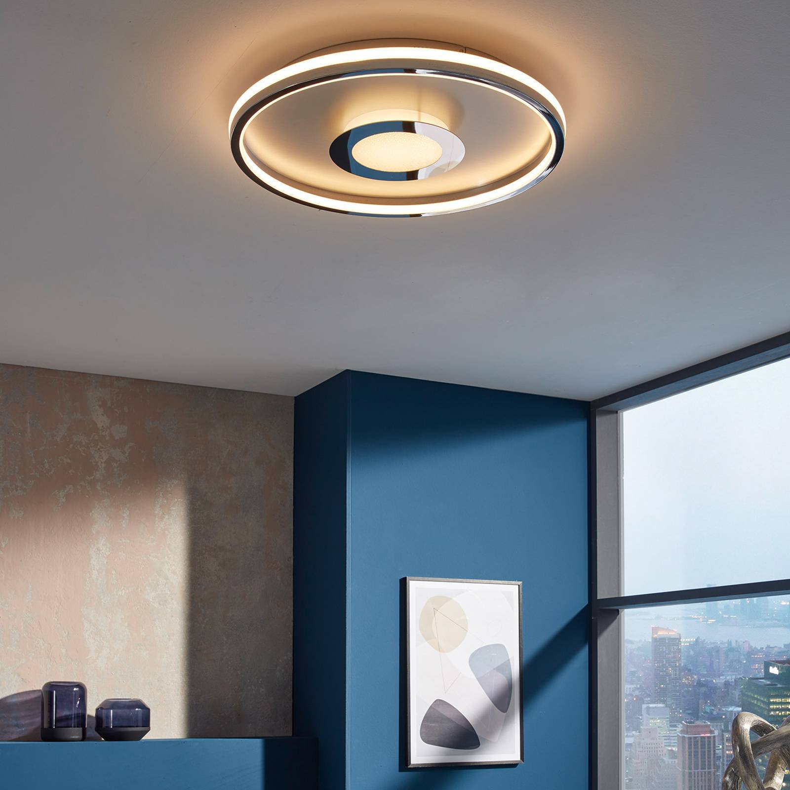 LED-taklampe Bug rund, krom, 60 cm