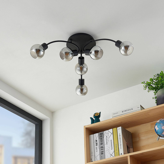 Lindby Eridia taklampe, svart, 6 lyskilder, rund
