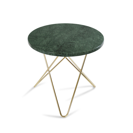 Mini O Sidebord Grønn Marmor med Messingramme Ø40