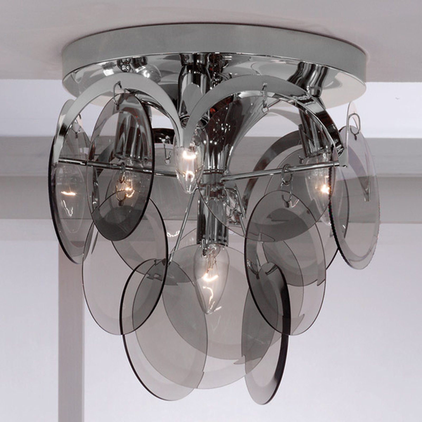 Røykfarget dekorbeheng - taklampe Carolo, 4 lys