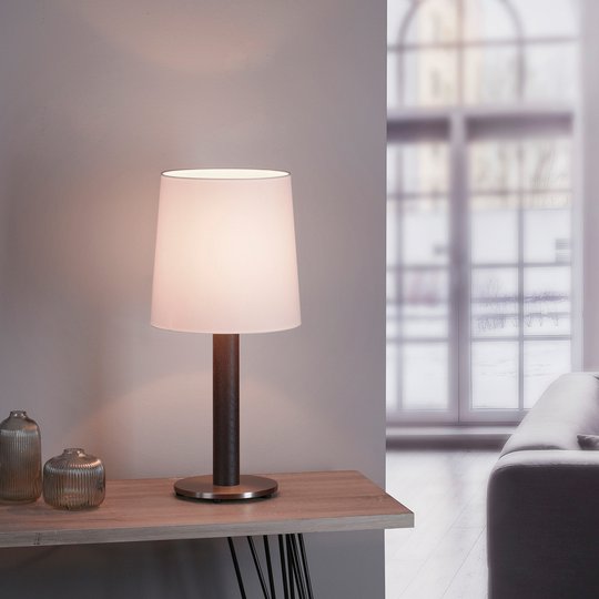 Lucande Elif bordlampe hvit, sylinder mørk eik