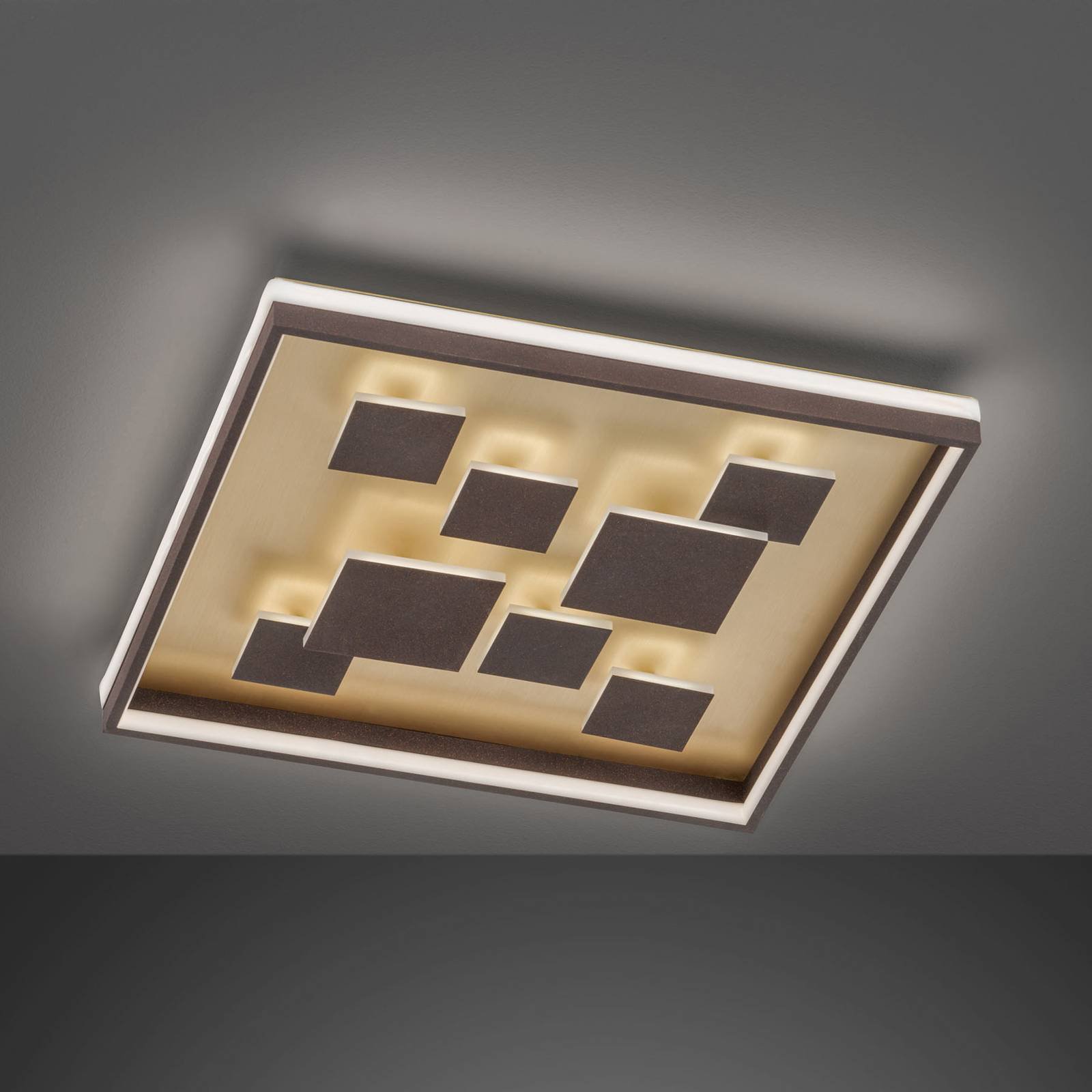 LED-taklampe Rico, dimbar, kantet, brun