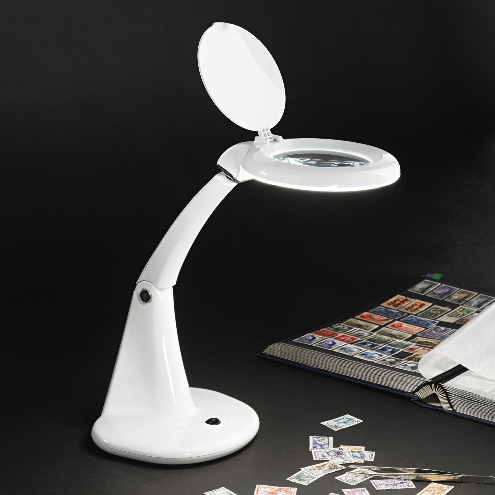 LED-lupelampe Miniclose, linse 3 + 12 dioptrier