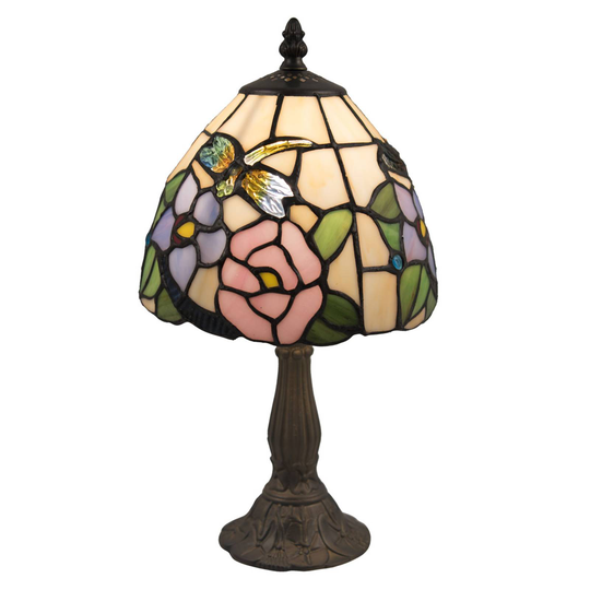 5942 bordlampe Tiffany-stil glass m. blomsterdeko.