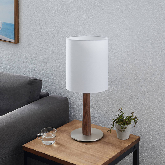 Lucande Larkira stoff-bordlampe, rund, 25 cm