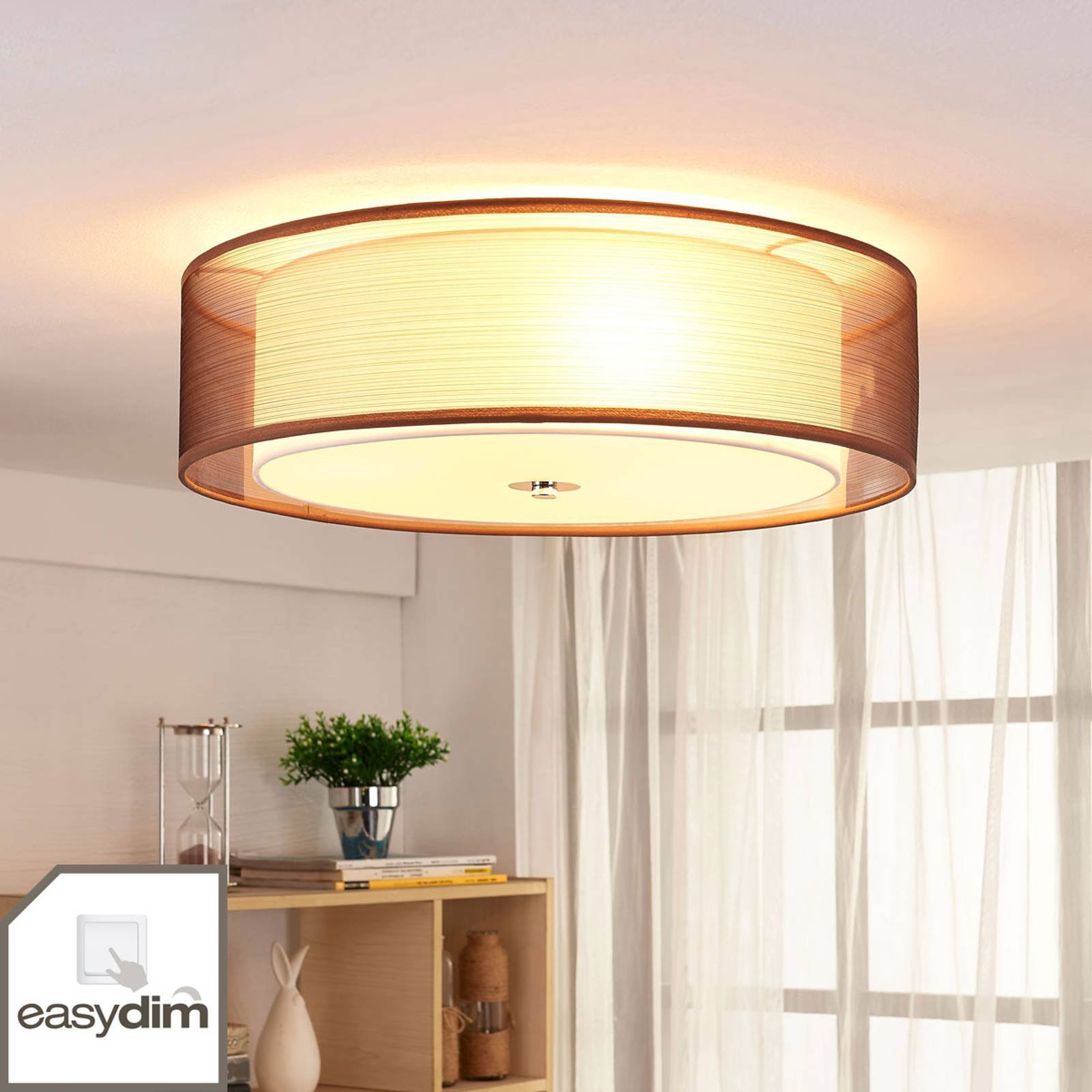 Brun LED-tekstillampe Tobia, easydim