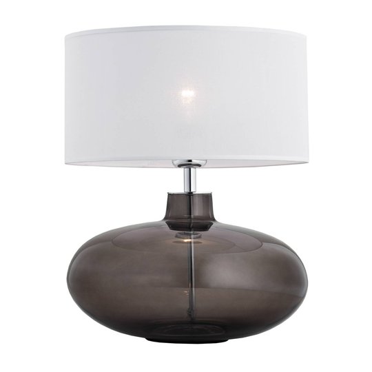 Bordlampe Skien, skjerm hvit, glassfot røykgrå