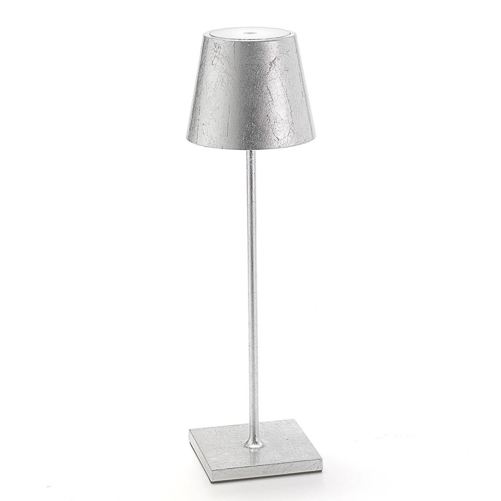 LED-bordlampe Poldina med dekor, bærbar, sølv
