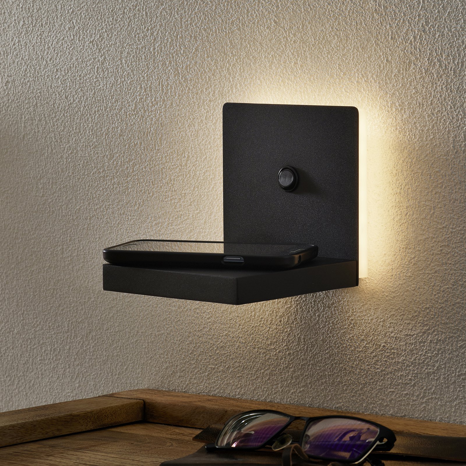 Zanzibar LED-vegglampe med ladestasjon, svart