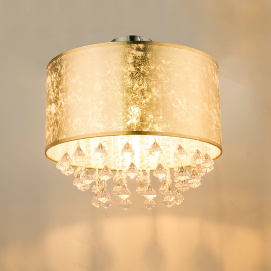 Taklampe Amy med akrylkrystaller, bladgull