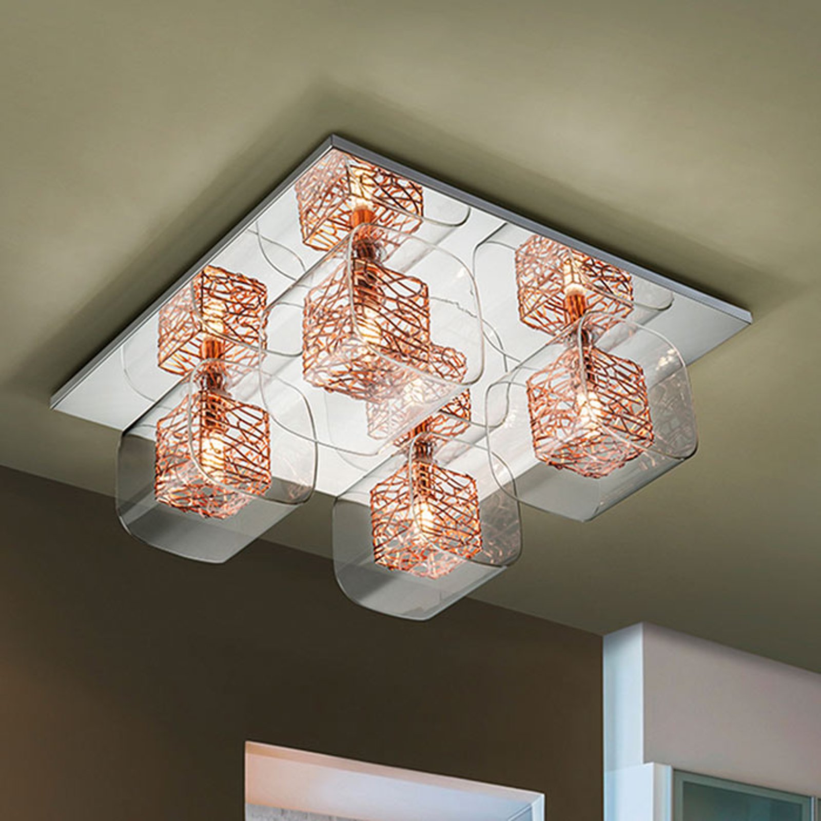 LED-taklampe Lios med 4 dobbeltskjermer